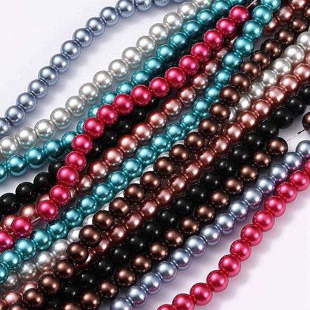 ARRICRAFT Glass Pearl Beads Strands, Round, Mixed Color, 4mm, Hole: 0.7mm, about 210pcs/strand, 15.75''(40cm)