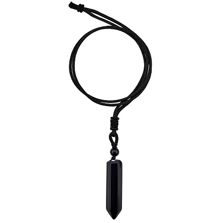 Arricraft Natural Obsidian Bullet Pendant Necklace, Gemstone Jewelry for Women Men, 26.77 inch(68cm)