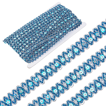 GORGECRAFT Waved Paillette Lace Trims, Sparkle Lace Trimming with Flower Pattern, Dodger Blue, 3/4 inch(18mm), about 14.22 Yards(13m)/Card