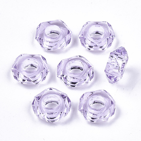 Honeyhandy Epoxy Resin European Beads, Large Hole Beads, Donut, Faceted, Lilac, 13~14x5mm, Hole: 6mm