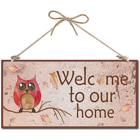 CREATCABIN Welcome to Our Home Sign Welcome Wood Sign Rustic Farmhouse Home Decor Plaque Hanging Wall Art Wood Board Door Sign for Yard Office Home Kitchen Front Door Patio Porch Decoration 12 x 6inch