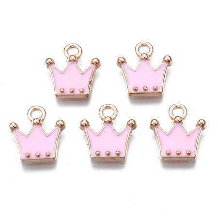 Honeyhandy Alloy Charms, with Enamel, Cadmium Free & Lead Free, Crown, Light Gold, Pearl Pink, 11.5x10.5x2mm, Hole: 1.5mm