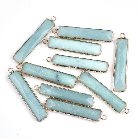 Honeyhandy Natural Amazonite Pendants, with Brass Findings, Faceted, Dyed, Rectangle, Golden, 46.5x10x5mm, Hole: 2mm