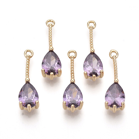 Honeyhandy Transparent Glass Pendants, with Golden Tone Brass Findings, Faceted, Teardrop, Violet, 18x5x4mm, Hole: 1mm