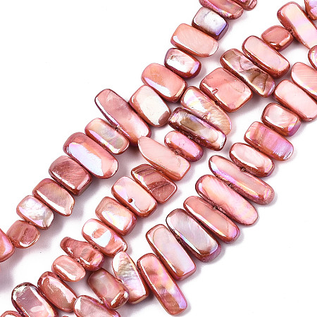 ARRICRAFT Natural Freshwater Shell Beads Strands, AB Color, Dyed, Nuggets, Dark Salmon, 8~25x6~10x2~6mm, Hole: 0.5mm, about 46~49pcs/strand, 13.98 inches~14.56 inches(35.5~37cm)