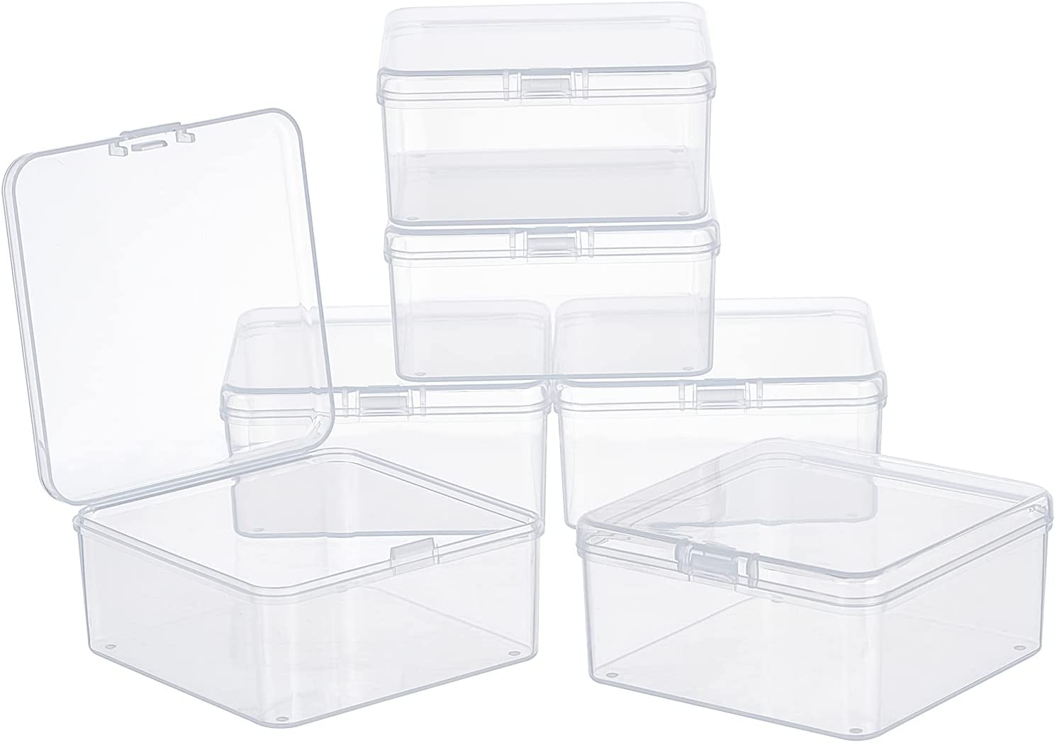 SUPERFINDINGS 6 Pack Clear Plastic Beads Storage Containers Boxes with Lids  Small Sqaure Plastic Organizer Storage Cases for Beads, Jewelry, Office  Supplies, Craft Supplies, 3x3x1.4in 