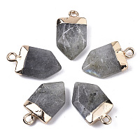 Honeyhandy Natural Labradorite Pointed Pendants, with Light Gold Plated Top and Brass Loop, Arrow, Faceted, 19x10.5x4.5mm, Hole: 1.8mm