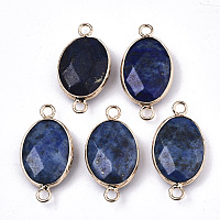 Honeyhandy Natural Lapis Lazuli  Links Connectors, with Light Gold Tone Brass Findings, Oval, Faceted, 27.5x14.5x6mm, Hole: 2mm