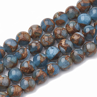 Natural Chalcedony Beads Strands, Imitation Gold Clinquant Stone, Dyed & Heated, Round, LightBlue, 10mm, Hole: 1mm