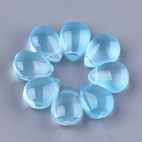 Honeyhandy Transparent Spray Painted Glass Charms, teardrop, Light Sky Blue, 12x9x7mm, Hole: 1mm