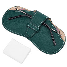 CREATCABIN Leather Glasses Case Portable Sunglasses Pouch Soft Slim Squeeze Eyeglasses Holder Cover Bag with Suede Fiber Cleaning Cloth for Women Men Dark Green