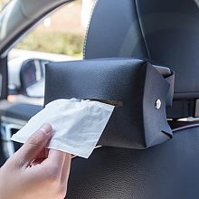 Imitation Leather Tissue Boxes for Car Seat Back, with Alloy Clasp, Black, Finished Product: 180x110x100mm