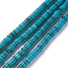 Honeyhandy Natural Freshwater Shell Beads Strands, Dyed, Heishi Beads, Flat Round/Disc, Dark Turquoise, 8~8.5x1~3mm, Hole: 1mm, about 182~200pcs/strand, 15.39 inch(39.1cm)