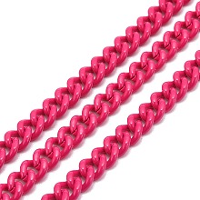 Honeyhandy Spray Painted Brass Curb Chain, Twisted Chain, with Spool, Unwelded, Cerise, 6x5x2mm, 32.8 Feet(10m)/roll