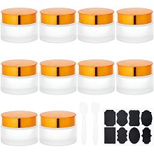 BENECREAT 8Pack 30ml Empty Jars Frosted Glass Refillable Cream Bottle Face Cream Box Pot with Golden Aluminum Cover, Spoon and Sticker for Makeup Lip Balm Eyeshadow Essential Oils, 52x39mm