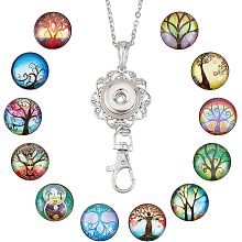 SUNNYCLUE 1 Box 12 Styles Snap Button Lanyard Silver Tree of Life Fancy ID Badge Lanyards Cute Breakaway 304 Stainless Steel Necklace Chain Extra Long Jewelry Lanyards for Holder Women Teacher Nurses