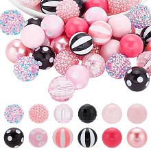 PandaHall Elite 1 Set Acrylic Beads Set, Round, Pink, Pink: 19~20x18~19.5mm, Hole: 2~3mm, 50pcs/set