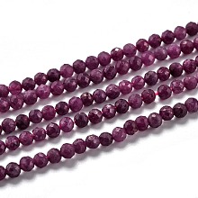 Honeyhandy Natural Ruby/Red Corundum Beads Strands, Faceted, Round, 4mm, Hole: 0.6mm, about 110pcs/strand, 15.35 inch(39cm)