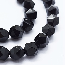 Honeyhandy Natural Black Onyx Beads Strands, Dyed & Heated, Faceted, Oval, 10x9mm, Hole: 1mm, about 39pcs/strand, 15.3 inch