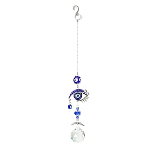 Honeyhandy K9 Crystal Glass Big Pendant Decorations, Hanging Sun Catchers, with Metal Hook, Evil Eye, Blue, 402x47.5mm