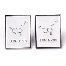 Honeyhandy Alloy Enamel Brooches, Enamel Pin, for Teachers Students, with Plastic Clutches, Rectangle with Chemical Equation, Platinum, White, Serotonin Molecular Structural Formula, 27x20.5x11.5mm