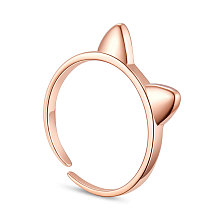 SHEGRACE 925 Sterling Silver Finger Ring, Cuff Rings, Open Rings, Cat Ear, Size 7, Rose Gold, 17mm