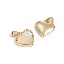 Honeyhandy Natural White Shell Mother of Pearl Shell Charms, with Golden Plated Brass Findings, Long-Lasting Plated, Heart, 12x12x3mm, Hole: 3x2.5mm