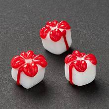 Honeyhandy Handmade Lampwork Beads, Gift Box, for Christmas, White, 10~13x11~13x11~13mm, Hole: 2~3mm