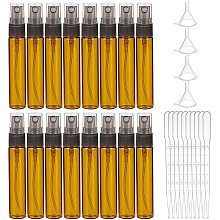 BENECREAT 16 Pack 10ml Amber Glass Spray Bottles Refillable Perfume Fine Mist Sample Bottles with 4pcs Plastic Funnels, 10pcs Plastic Droppers(3ml) for Travel, Cleaning, Essential Oils