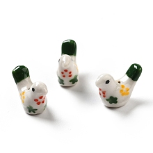 Honeyhandy Handmade Printed Porcelain Beads, Pigeon, White, 12.5~13x17~19x7~8.5mm, Hole: 1.5mm