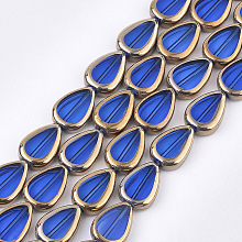 Honeyhandy Electroplate Glass Beads Strands, Edge Plated, Teardrop, Blue, 16.5x11.5x5mm, Hole: 1mm, about 20pcs/strand, 12.9 inch