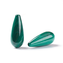 Honeyhandy Natural Malachite Beads, Half Drilled, Teardrop, 20x8mm, Hole: 1.2mm, Half Hole: 1.2mm