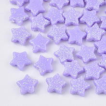 Honeyhandy Opaque Acrylic Beads, with Glitter Powder, Star, Medium Purple, 9.5x10x4mm, Hole: 1.6mm