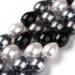 Honeyhandy Shell Pearl Bead Strands, Grade A, Barrel, Black, 23x17mm, Hole: 1mm, about 17pcs/strand, 15.15 inch