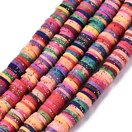 Honeyhandy Handmade Polymer Clay Beads Strand, with Glitter Sequin, Flat Round/Disc, Heishi Beads, Colorful, 5.5x1mm, Hole: 1mm, about 389~418pcs/strand, 17.60 inch~ 8.27 inch(44.7~46.4cm)