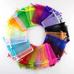 Honeyhandy Rectangle Organza Drawstring Bags, Mixed Color, 12x9cm