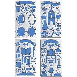 BENECREAT 4 PCS 4x7 Inch Mixed Hollowing Metal Stencils Journal Stencil Template for Wood carving, Drawings and Woodburning, Engraving and Scrapbooking Project