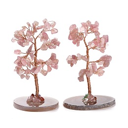 Honeyhandy Natural Rose Quartz Chips & Agate Pedestal Display Decorations, Tree of Life Healing Stone Tree, for Reiki Healing Crystals Chakra Balancing, Cadmium Free & Lead Free, 59~70x47~65x100~114mm