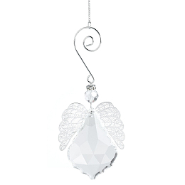 Honeyhandy Teardrop Glass Hanging Suncatcher Pendant Decoration, Crystal Ceiling Chandelier Ball Prism Pendants, with Stainless Steel Findings, Wing, 350mm