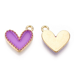 Honeyhandy Alloy Enamel Charms, Cadmium Free & Nickel Free & Lead Free, Light Gold, Heart Charm, Dark Orchid, 14x13.5x2mm, Hole: 1.5mm