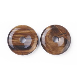 Honeyhandy Natural Tiger Eye Pendants, Donut/Pi Disc, Donut Width: 12~12.5mm, 30~31x6~7mm, Hole: 6mm