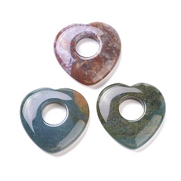 Honeyhandy Natural Indian Agate Pendants, Heart, 39.5~41.5x40~41.5x7.5~8.5mm, Hole: 12~14.5mm