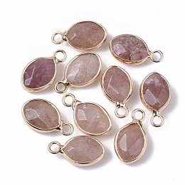 Honeyhandy Natural Strawberry Quartz Pendants, with Golden Tone Brass Open Back Bezel, Faceted, Teardrop, 17x9x5mm, Hole: 2mm