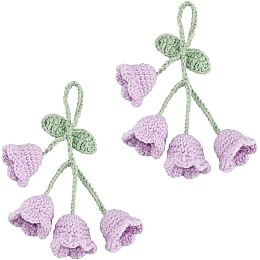 FINGERINSPIRE 2pcs Car Mirror Hanging Accessories 7.4inch Lilac Crochet Lily of The Valley Hanging Flower Decor Crochet Flower Pendant for Auto Rear View Mirror Car Interior Hanging Accessories