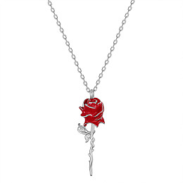 Arricraft Rose 925 Sterling Silver Pendant Necklaces, with Epoxy Resin and Cable Chains, Platinum, Red, 17.32inch(44cm)