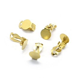 Honeyhandy Brass Clip-on Earrings Findings, with Round Flat Pad, For Non-pierced Ears, Raw(Unplated), 16x10x7mm, Tray: 10mm