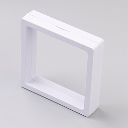 Honeyhandy Square Transparent 3D Floating Frame Display, for Ring Necklace Bracelet Earring, Coin Display Stands, Aa Medallions, White, 8.9x8.9x2cm