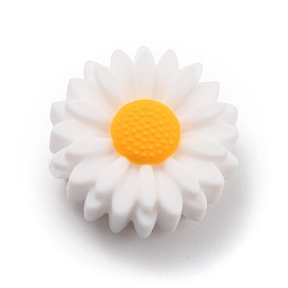 Honeyhandy Food Grade Eco-Friendly Silicone Beads, Chewing Beads For Teethers, DIY Nursing Necklaces Making, Daisy, White, 22x8.5mm, Hole: 2mm