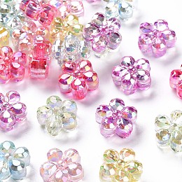 Honeyhandy Transparent Acrylic Beads, AB Color, Faceted, Flower, Mixed Color, 14.5x15x8.5mm, Hole: 2.5mm, about 450pcs/500g