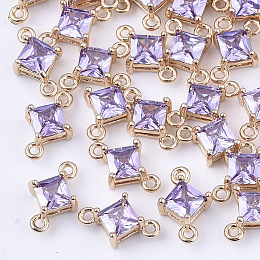 Honeyhandy Transparent Glass Links connectors, with Brass Findings, Faceted, Rhombus, Light Gold, Medium Purple, 11x7x4mm, Hole: 1mm, Side Length: 5mm